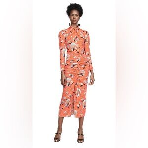 Self-Portrait Botanical Printed Crepe Midi Dress, Red, Size 2